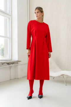 Платье миди с застроченными складками и талиевыми вытачками SILVERSPICE S-5423  красный - фото 1