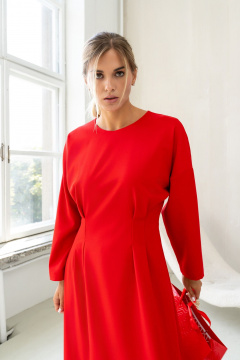 Платье миди с застроченными складками и талиевыми вытачками SILVERSPICE S-5423  красный - фото 5