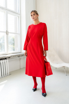 Платье миди с застроченными складками и талиевыми вытачками SILVERSPICE S-5423  красный - фото 3