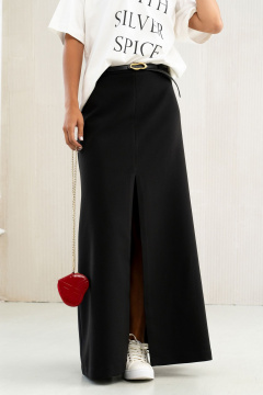 Юбка-макси расклешенная с разрезом и потайной молнией SILVERSPICE S-4406 черный - фото 5