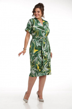 Нарядное платье с запахом и съемным поясом Rishelie 967 зеленый - фото 3