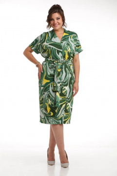 Нарядное платье с запахом и съемным поясом Rishelie 967 зеленый - фото 1