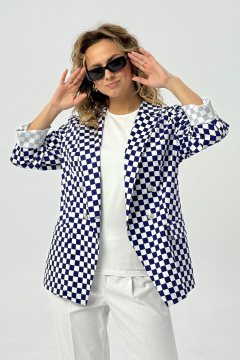 Демисезонный двубортный жакет из хлопковой ткани Condra 15082 белый-синий - фото 3