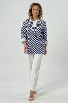 Демисезонный двубортный жакет из хлопковой ткани Condra 15082 белый-синий - фото 4