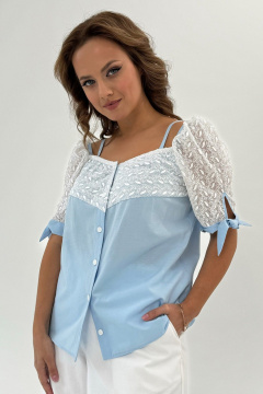 Летняя блузка с кружевными вставками и рукавами-фонариками Condra 16058 голубой - фото 4