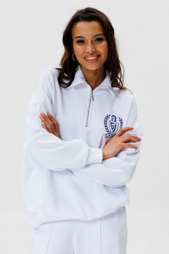 Белый демисезонный джемпер из хлопка с вышивкой, свободный силуэт GO F4077/01-01. 164-170 - фото 3