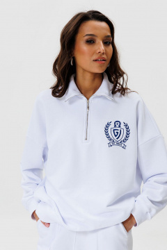 Белый демисезонный джемпер с вышивкой, свободный стиль и комфорт GO F4077/01-01. 170-176 - фото 1