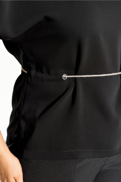 Женская демисезонная черная блуза с поясом из текстиля IVA 1649 черный - фото 5