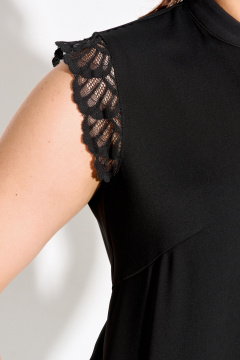 Базовая женская блуза с воротником и кружевом из текстиля IVA 1687 черный - фото 5