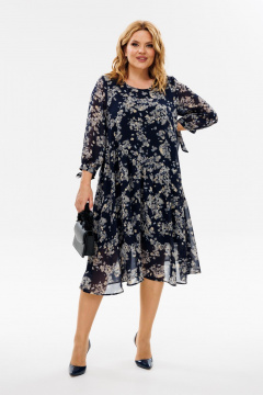 Круглогодичное синее нарядное платье из шифона с воланами и стразами Michel chic 2164 абстракция - фото 1