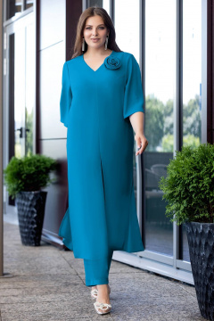 Демисезонный комплект из туники и брюк из текстиля Gold Style 2660 темная_бирюза - фото 5