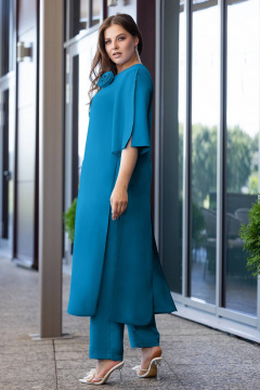 Демисезонный комплект из туники и брюк из текстиля Gold Style 2660 темная_бирюза - фото 4