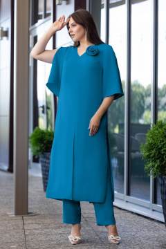 Демисезонный комплект из туники и брюк из текстиля Gold Style 2660 темная_бирюза - фото 2