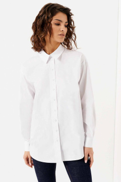 Белая деловая блузка с ярким принтом и длинным рукавом Панда 139843w белый - фото 2