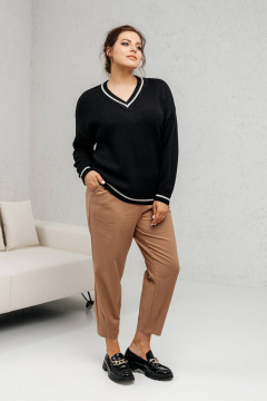 Черный двусторонний классический джемпер из шерстяной пряжи Romgil 935ШТЗ черный,молочный - фото 4