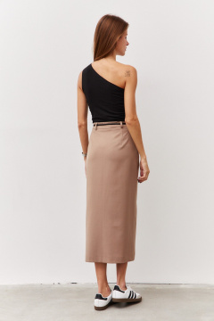Бежевая юбка длиной ниже колена с разрезом и карманами Luitui R2068 бежевый - фото 3