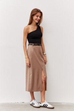 Бежевая юбка длиной ниже колена с разрезом и карманами Luitui R2068 бежевый - фото 2