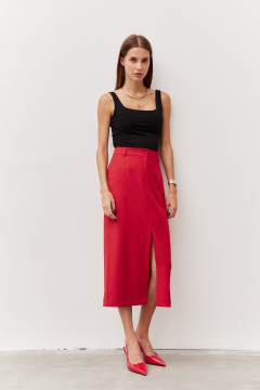 Красная юбка из текстиля с разрезом и поясом Luitui R2068 красный - фото 1