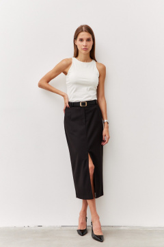 Юбка ниже колена с разрезом и карманами Luitui R2068 черный - фото 1