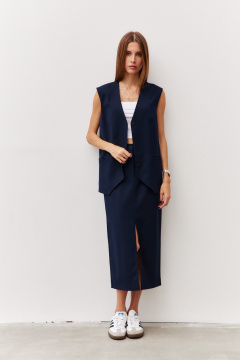 Юбка ниже колена из костюмной ткани с карманами Luitui R2068 темно-синий - фото 4