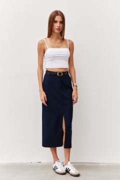 Юбка ниже колена из костюмной ткани с карманами Luitui R2068 темно-синий - фото 2