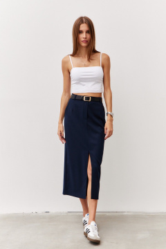 Юбка ниже колена из костюмной ткани с карманами Luitui R2068 темно-синий - фото 1