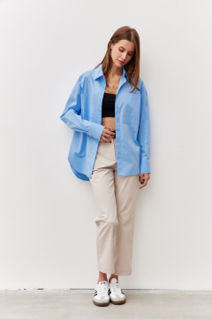 Гладкая хлопковая блузка длинным рукавом и складками Luitui R5067 - фото 3