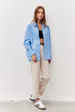 Гладкая хлопковая блузка длинным рукавом и складками Luitui R5067 - фото 1