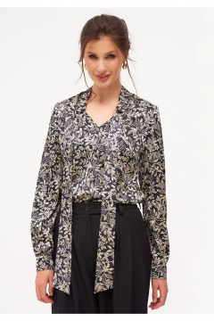 Демисезонная блузка с длинным рукавом и V-вырезом KaVaRi 4015 черный_принт - фото 3