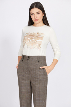 Бежевые брюки со стрелками из текстиля с эластиными волокнами Bazalini 4923 - фото 2