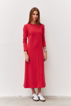 Трикотажное платье с прилегающим верхом и трапецией Luitui R1078 красный - фото 4