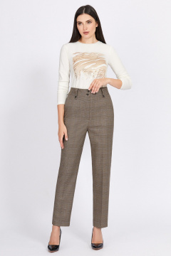 Бежевые брюки со стрелками из текстиля с эластиными волокнами Bazalini 4923 - фото 1