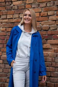 Демисезонное синее пальто прямого силуэта Azzara 3130В - фото 3