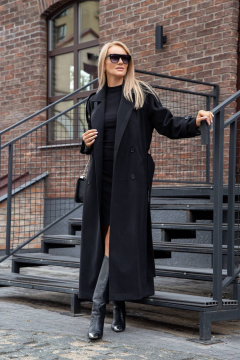 Черное демисезонное пальто двубортное из пальтовой ткани Azzara 3130Ч - фото 5