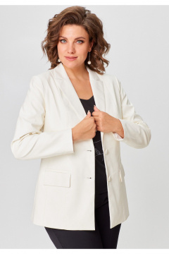 Деловой женский двойка жакет и брюки из текстильной ткани БелЭльСтиль 412-3_03_22+596-2_79_22 молочная экокожа +черный - фото 4