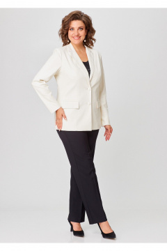 Деловой женский двойка жакет и брюки из текстильной ткани БелЭльСтиль 412-3_03_22+596-2_79_22 молочная экокожа +черный - фото 3