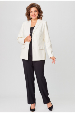 Деловой женский двойка жакет и брюки из текстильной ткани БелЭльСтиль 412-3_03_22+596-2_79_22 молочная экокожа +черный - фото 1