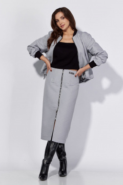 Демисезонный костюм с бомбером и юбкой в стильном минимализме Luna 181 серый - фото 1