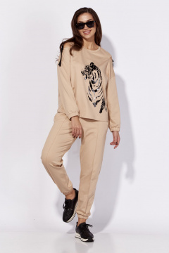 Спортивный костюм-свитшот и брюки с печатью и разрезами Luna 186 горчица - фото 1