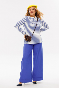 Комплект брюк и лонгслива из хлопкового трикотажа Michel chic 1392 голубой_полоска - фото 1