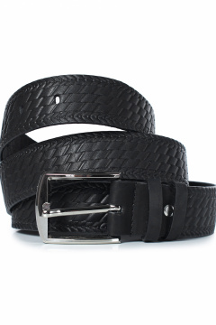 Классический кожаный ремень с тиснением и пряжкой Galanteya 5423.23с161к45 2р черный - фото 3