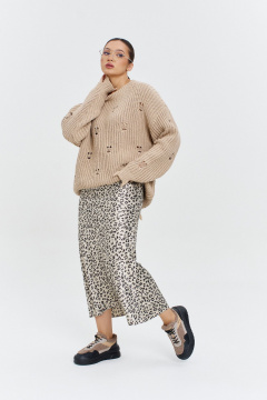 Атласная юбка миди с резинкой и трапециевидным силуэтом Anastasia 1151 платина - фото 5