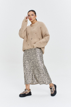 Атласная юбка миди с резинкой и трапециевидным силуэтом Anastasia 1151 платина - фото 1