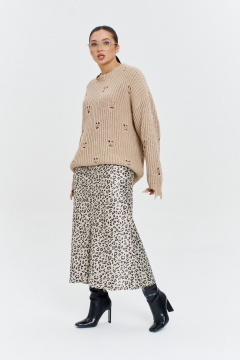 Атласная юбка миди с резинкой и трапециевидным силуэтом Anastasia 1151 платина - фото 3