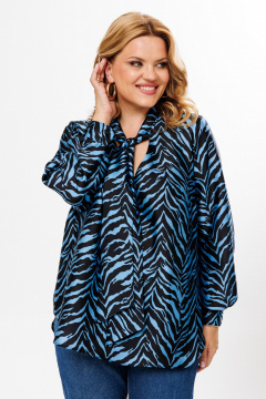 Демисезонная синяя блузка из шифона с завязками BRELA 2373.1 принт_зебра - фото 2