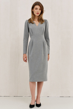 Платье приталенное ниже колена с вырезом V-образным LeNata 11226 светло-серый - фото 3