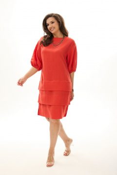 Красное летнее платье с крупными складками и разрезами MALI 424-013 красный - фото 3