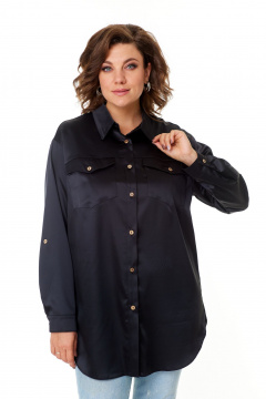 Рубашка из атласа с воротником-стойкой и рукавами-трансформерами Abbi 4044 черный - фото 1
