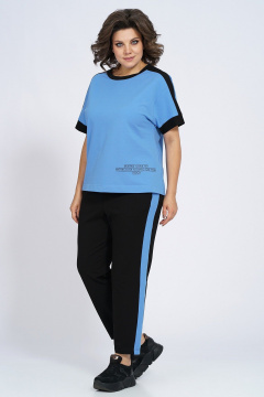 Костюм из трикотажа: футболка и зауженные брюки с лампасами Пинск-Стиль 159 голубой+черный - фото 5