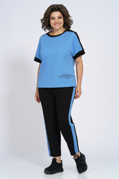 Костюм из трикотажа: футболка и зауженные брюки с лампасами Пинск-Стиль 159 голубой+черный - фото 4